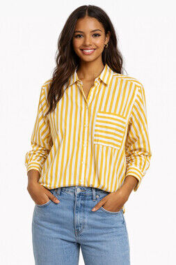 AYR The Deep End Yellow White Stripe Button Down Shirt XS Oversized